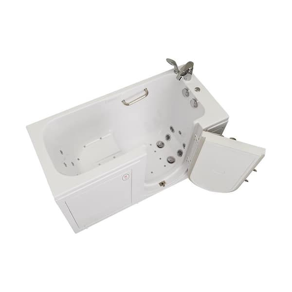 Deluxe 55 in. Walk-In Whirlpool and Air Bath Bathtub in White TCV Faucet Set Digital Control, Heated Seat, RH Dual Drain