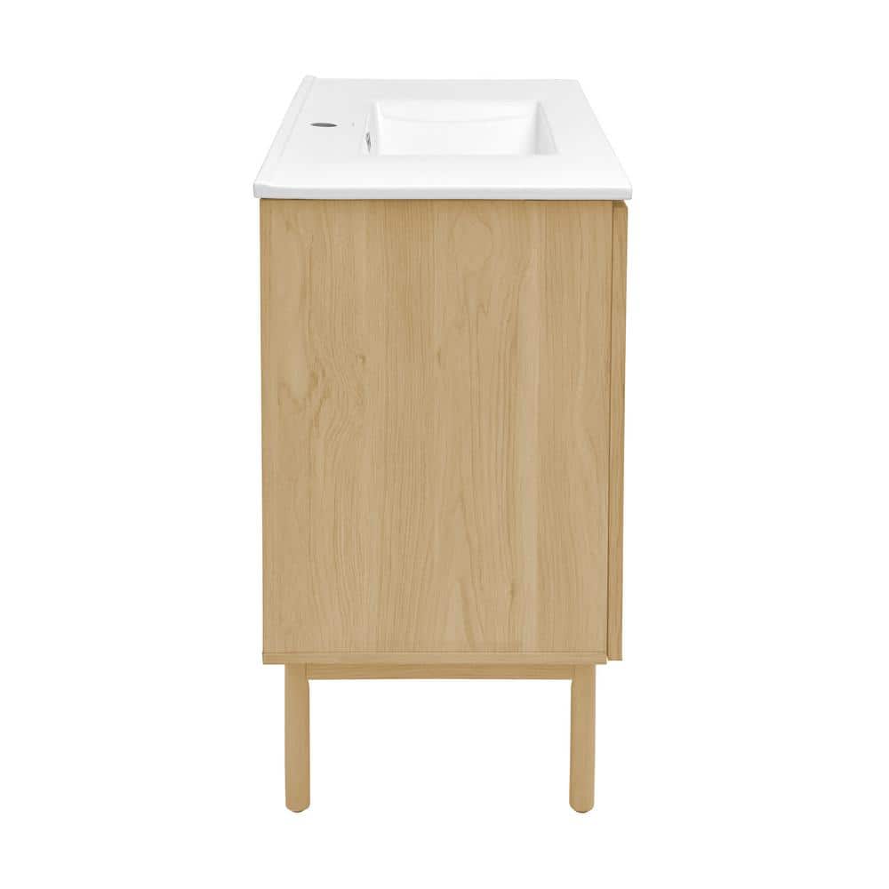 Natural Oak and White Ceramic Freestanding Bathroom Vanity