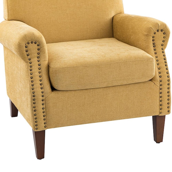 JAYDEN CREATION Gianluigi Mustard Armchair with Nailhead Trims