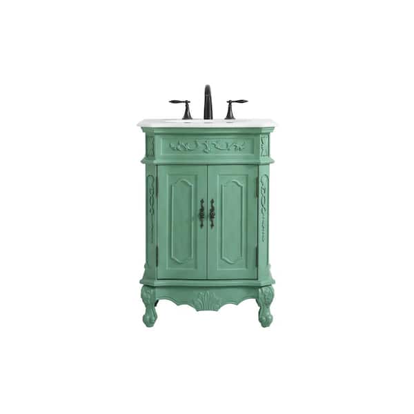 Unbranded Simply Living 24 in. W x 21 in. D x 36 in. H Bath Vanity in Vintage Mint with Ivory White Engineered Marble