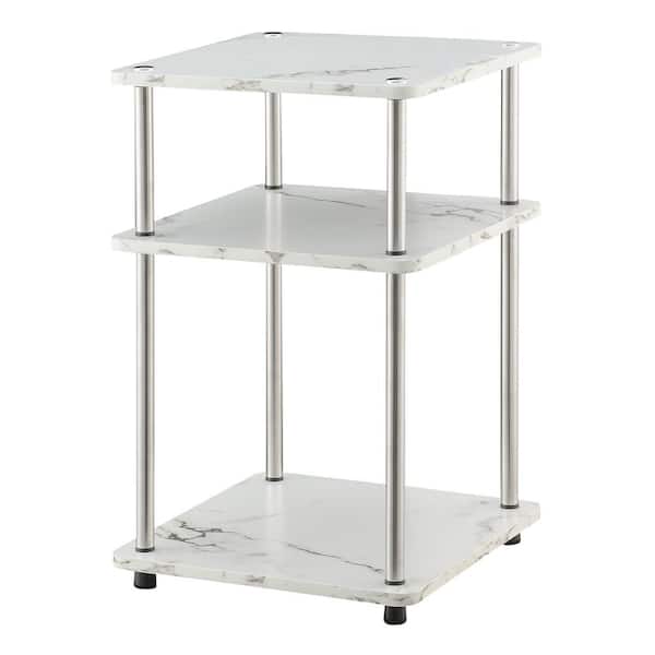 Convenience Concepts Designs2Go 15.75 in. White Faux Marble/Chrome Standard Square Particle Board End Table With 3 Tiers