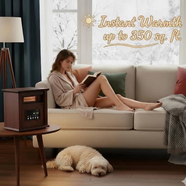 1500W Electric Infrared Radiant Cabinet Space Heater for Indoor Use with Remote Control in Dark