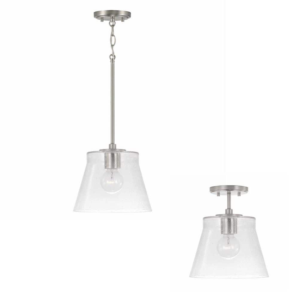 Brushed Nickel Clear Seeded Glass Drum Pendant Light