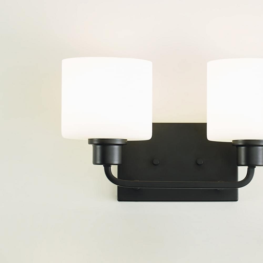 Midnight Black 2-Light Vanity Fixture with Etched Glass Shades