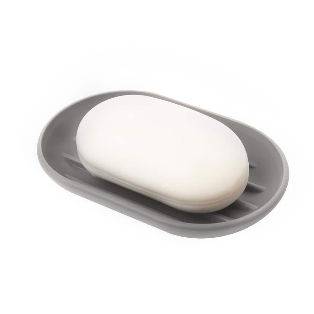 Gray Soft-Touch Plastic Soap Dish with Raised Ridges