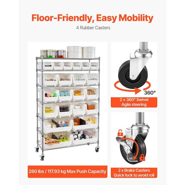 VEVOR 7-Tier Rolling Bin Storage Rack, 22 Organizer Bins, Bin Rack