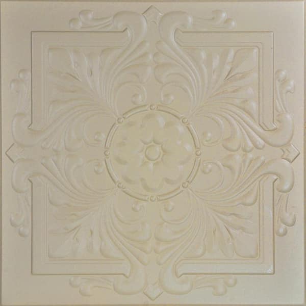 A La Maison Ceilings Victorian 1.6 ft. x 1.6 ft. Glue Up Foam Ceiling Tile in Lenox Tan