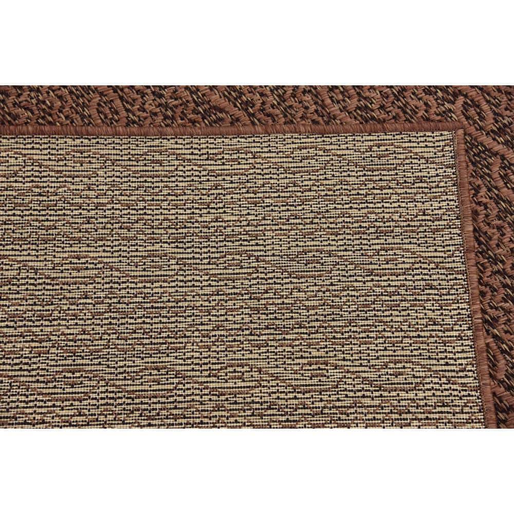 Easy-Care 6'x6' Square Brown Stripe Outdoor Rug