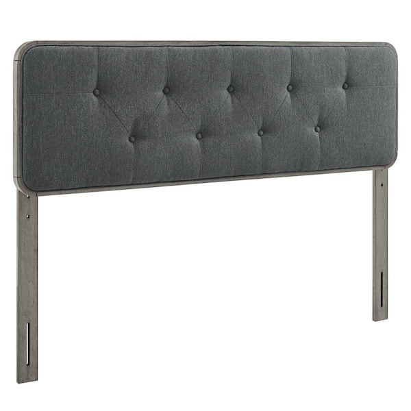 MODWAY Collins Tufted King Fabric and Wood Headboard in Gray Charcoal