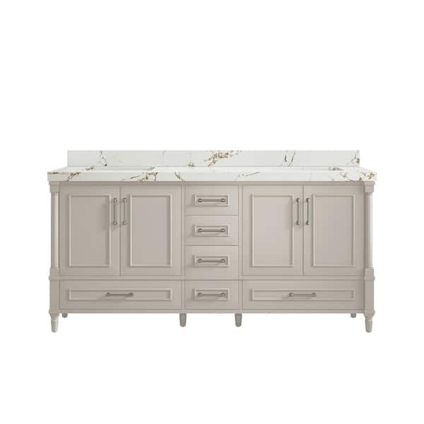 Willow Collections Hudson 72 in. W. x 22 in. D x 36 in. H Double Sink Bath Vanity in Fine Grain with 2 in. Viola Brown Qt. Top