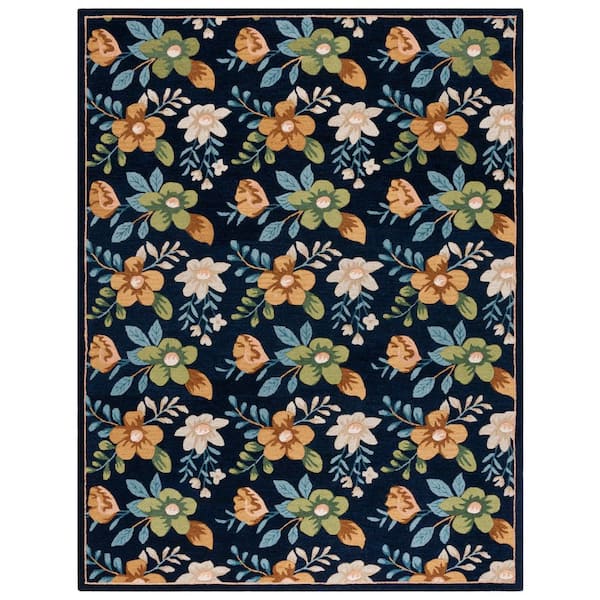 Blossom 8 ft. x 10 ft. Navy/Green Contemporary Floral Area Rug