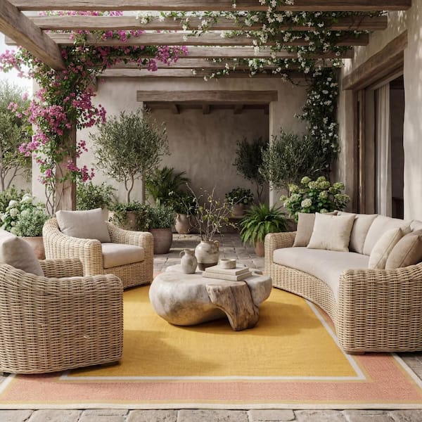 Marienne Bordered Yellow 4 ft. x 6 ft. Outdoor Area Rug