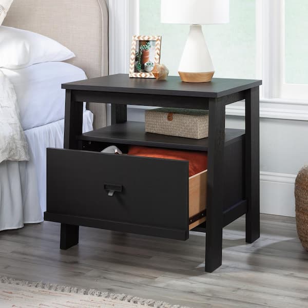 SAUDER Trestle 1-Drawer Raven Oak Nightstand 25.118 in. x 26.378 in. x 19.055 in.