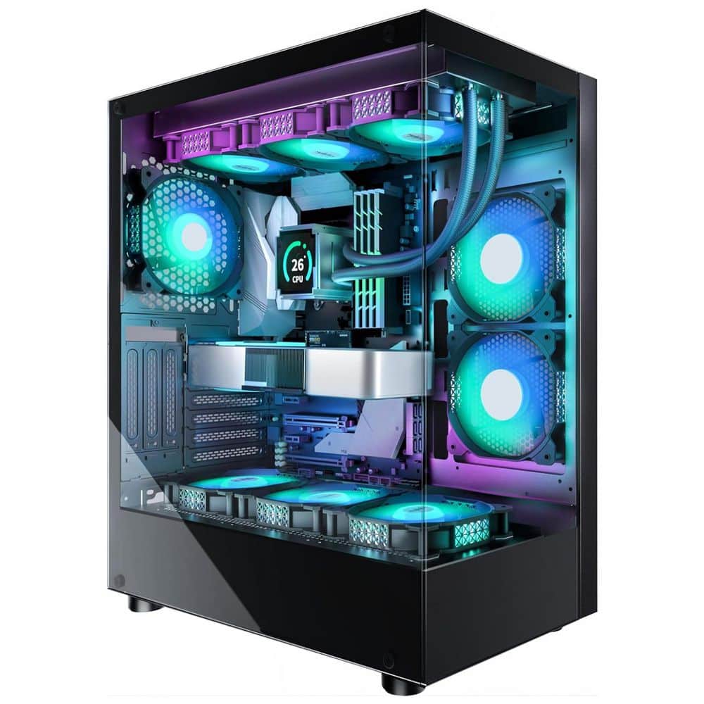 ATX Mid Tower Computer Case with 6 PWM ARGB Fans, Full-View Dual Tempered Glass, Black price history on PriceWatchPro
