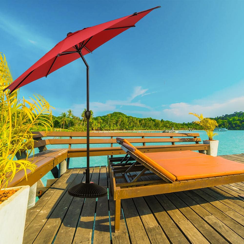 Lyon 9ft Red Steel Market Patio Umbrella with Crank Tilt