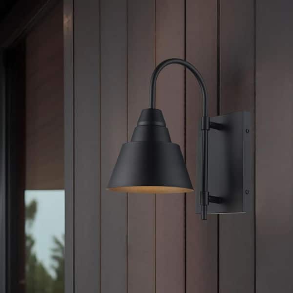 Rune 12 in. 1-Light Black Farmhouse Outdoor Barn Light Wall Sconce with Metal Shade