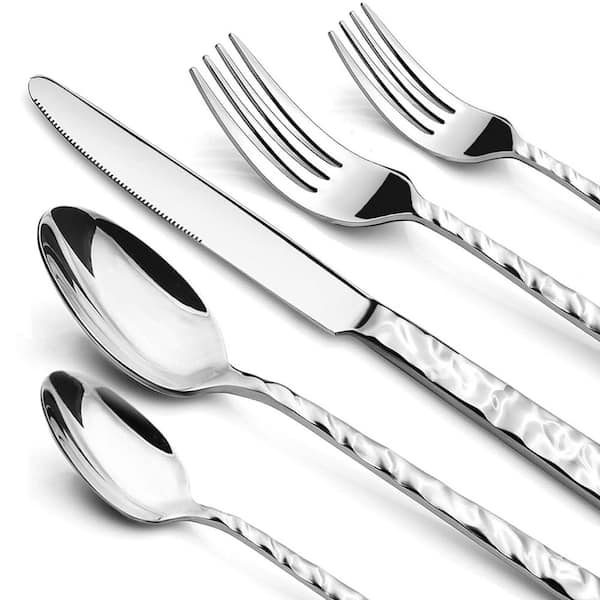 60-Piece Stainless Steel Silverware Set for 12 with Wavy Design Forks Spoons Knives Mirror Polished Kit