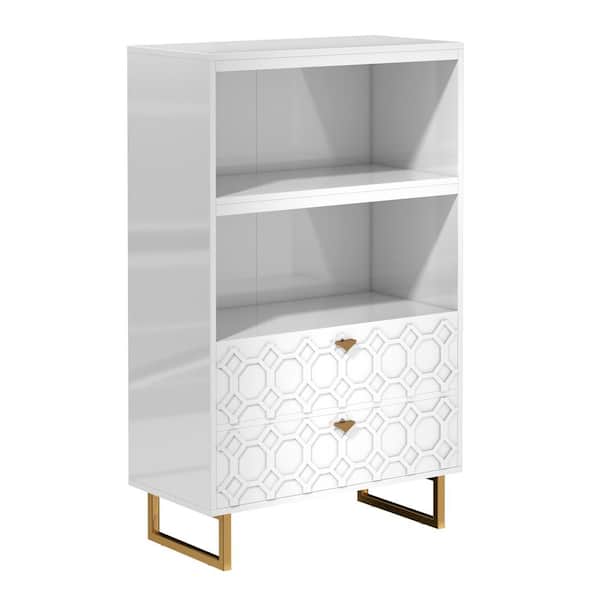 Boyel Living 55.6 in. Tall White Wood Display Bookcase Storage Organizer