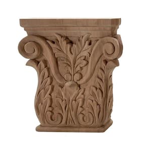 4 in. x 3-7/8 in. x 1 in. Unfinished Hand Carved North American Solid Cherry Acanthus Wood Onlay Capital Wood Applique