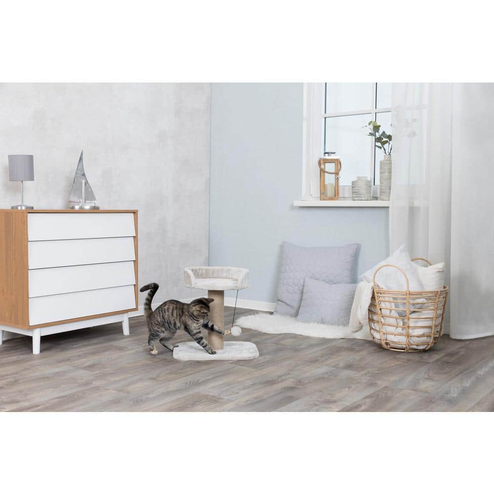 Mica 18-Inch Light Gray Sisal Cat Scratching Post with Plush Platform