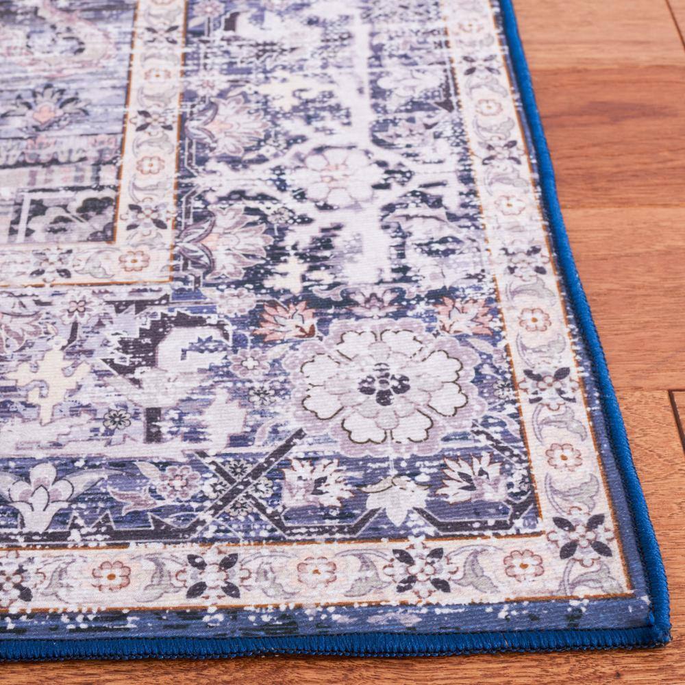 8' x 10' Blue and Charcoal Washable Synthetic Area Rug