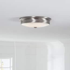 Versailles 14 in. Brushed Nickel LED Flush Mount Ceiling Light with White Glass Shade