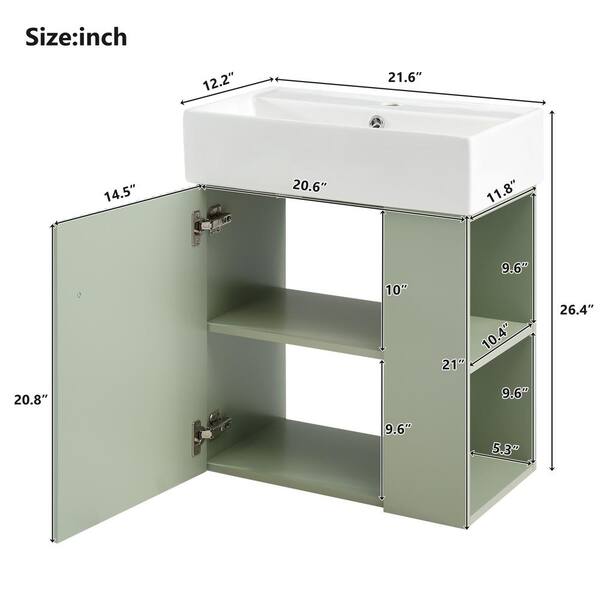 Virubi 21.6 in. W Single Sink Floating Green Bath Vanity with