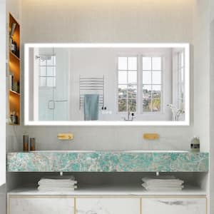 72 in. W x 36 in. H Large Rectangular Heavy Duty Framed Wall LED Bathroom Vanity Mirror in White,Defogging,Plug,Dimmable
