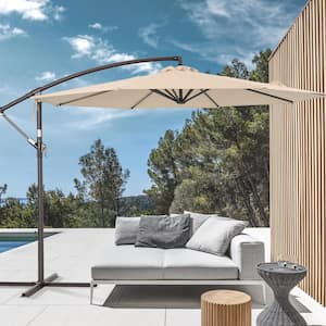 10 ft. Outdoor Patio Umbrella, Round Canopy Cantilever Umbrella With LED for Villa Gardens, Lawns and Yard, Beige