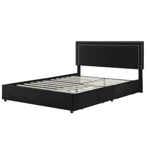 Platform Bed Frame Black Metal Frame Queen Size Platform Bed with 4 Storage Drawers, Upholstered bed with Headboard