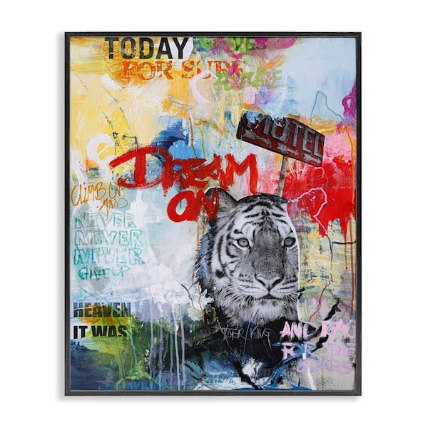 Inspiring Graffiti and Tiger by Design Fabrikken Black Framed Abstract Giclee Art Print 20 in. x 16 in.