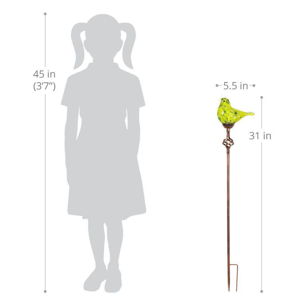 Yellow Hand Blown Glass Bird Solar Garden Stake