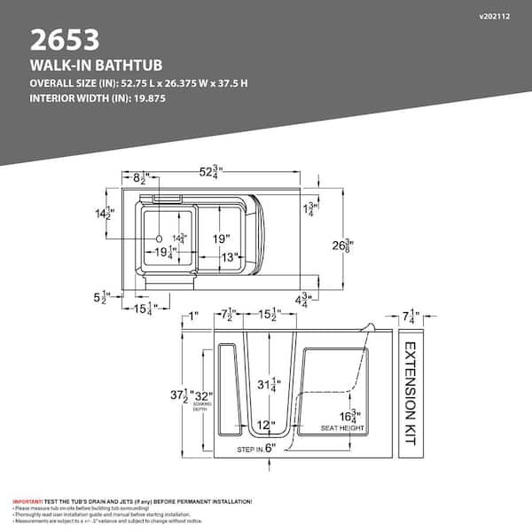 52.75 in. Walk-In Whirlpool Bathtub in White with 1.6 GPF Single Flush Toilet