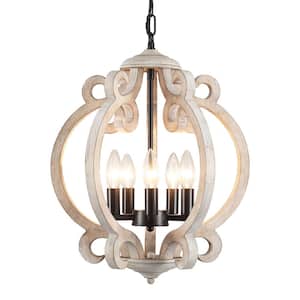 5-Light Matte Black Open Cage Type Shape Candle Style Rustic Chandelier for Dinning Room with No Bulbs Included