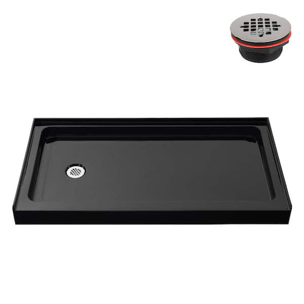 GB-2511-48-BL 60 in. x 30 in. Alcove Acrylic Shower Pan Base in Glossy Black with Left Drain, Drain Included