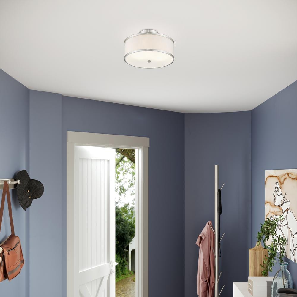 Brushed Nickel Drum Shade Semi Flush Mount Ceiling Light