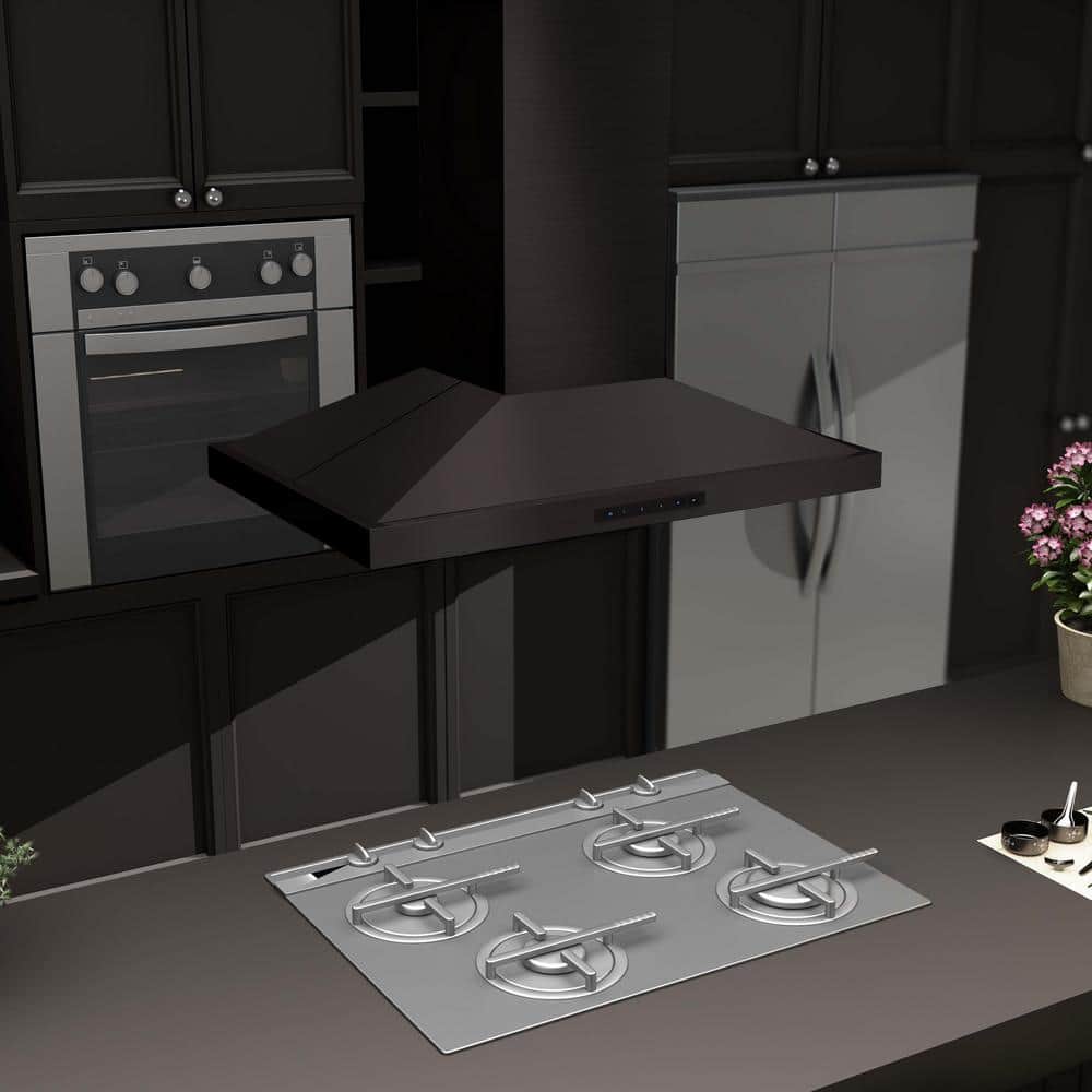 36'' Black Stainless Steel Convertible Island Range Hood