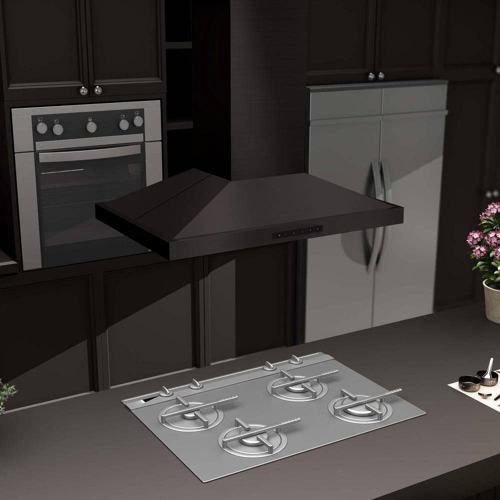 48-Inch Black Stainless Steel Island Range Hood with LED Lighting