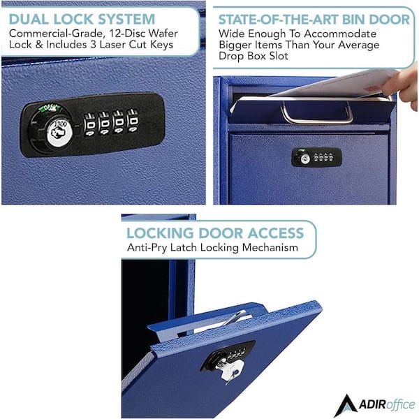 AdirOffice Large Drop Box Wall Mounted Locking Drop Box Mailbox