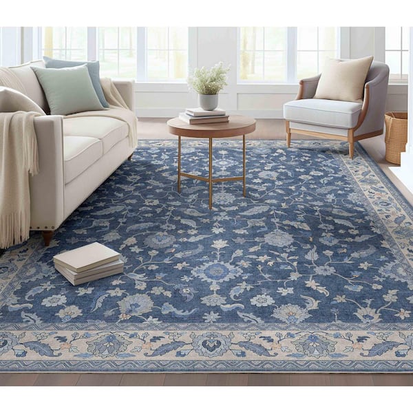Ushak Mardin Updated Traditional Boho, Blue 7 ft. 7 in. x 9 ft. 10 in. Area Rug