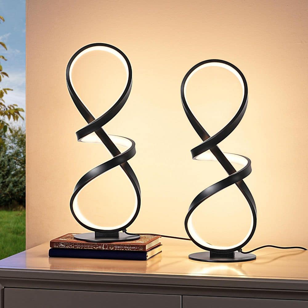 EDISHINE 17 in. Black 3D Shaped Dimmable Integrated LED Table Lamp