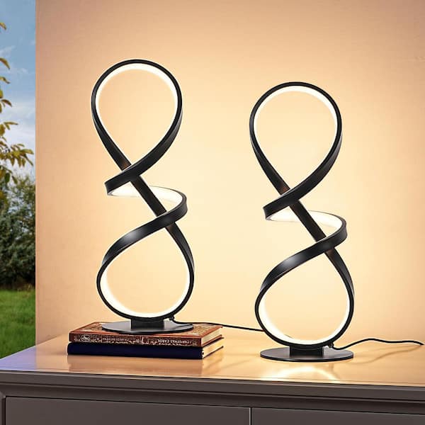17 in. Black 3D Shaped Dimmable Integrated LED Table Lamp (2-Pack)