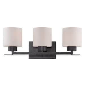 Parallel 21 in. 3-Light Aged Bronze Vanity Light with Etched Opal Glass Shade