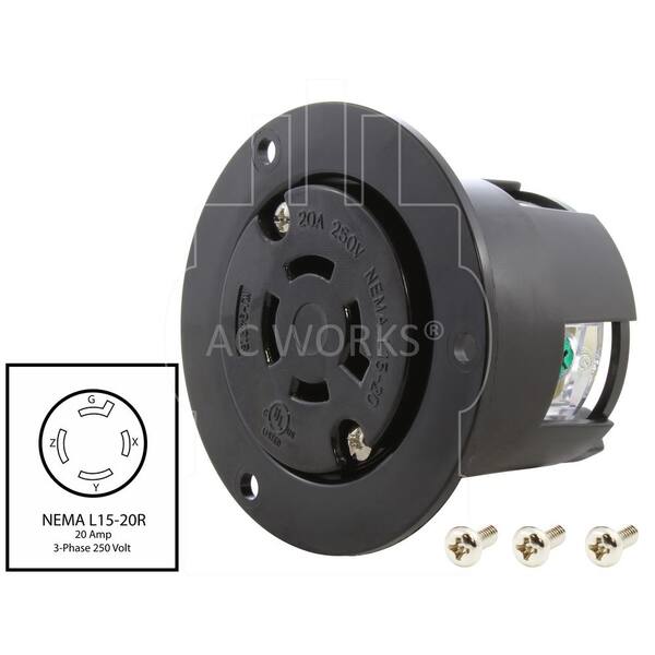 20 Amp 3-Phase 250 Volt NEMA L15-20R DIY Replacement Outlet by AC WORKS® 
