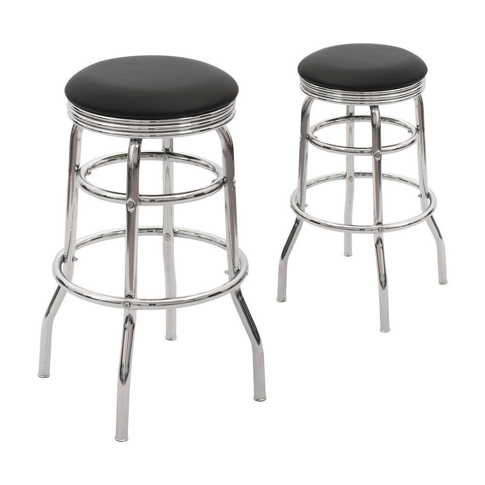 27.5 in. Height Faux Leather Backless Bar Stool with Black Leather