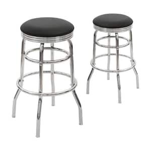 27.5 in. Height Faux Leather Backless Bar Stool with Black Leather Padded Chrome Frame, Set of 2, Black