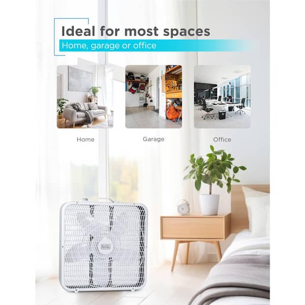 BLACK+DECKER 20 in. 3 Fan Speed Box Fan in White with Carrying