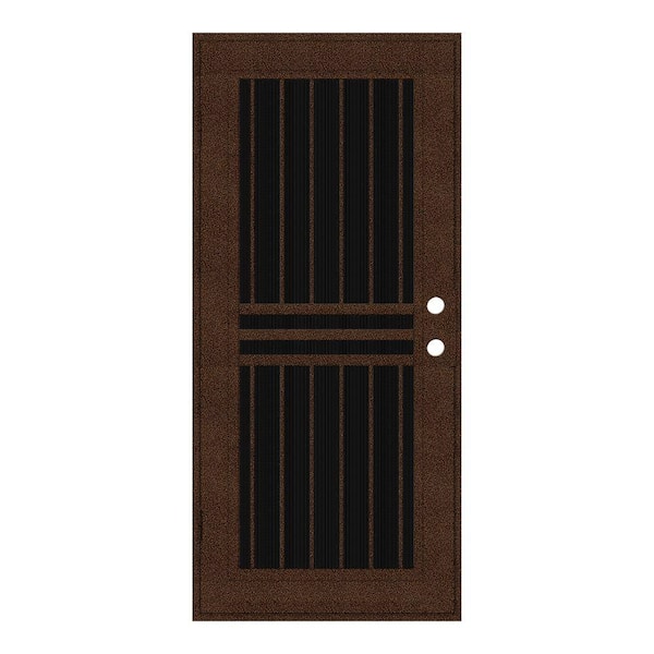 Unique Home Designs 32 in. x 80 in. Plain Bar Copperclad Right-Hand Surface Mount Aluminum Security Door with Charcoal Insect Screen