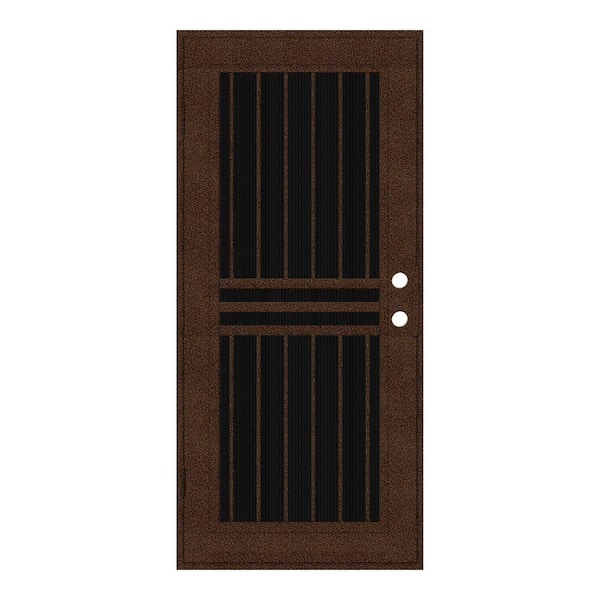 Unique Home Designs 36 in. x 80 in. Plain Bar Copperclad Right-Hand Surface Mount Aluminum Security Door with Charcoal Insect Screen