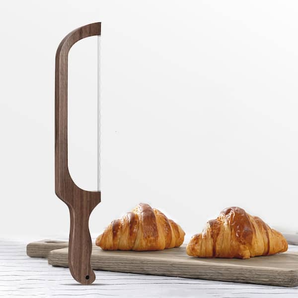 9.3 in. Stainless Steel Partial Tang Serrated Bread Knife with Walnut Wood Handle for Slicing Homemade Sourdough